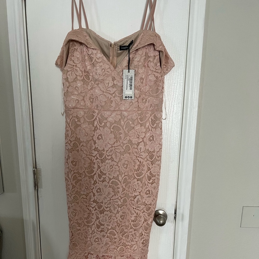 Brand New Lace Cold Shoulder Ruffle Hem Midi Dress